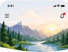 Sunrise over a mountain valley and river